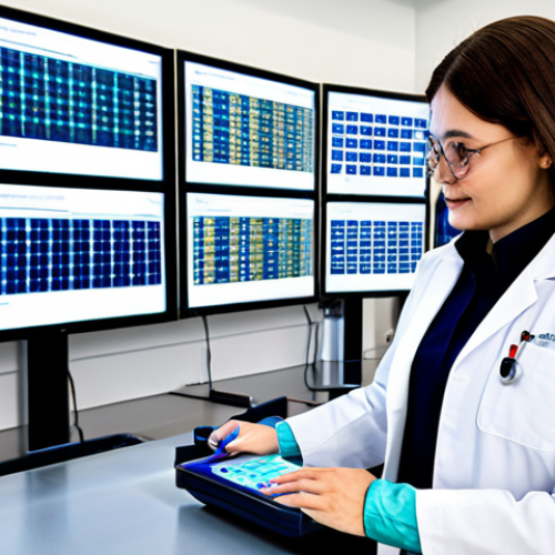 Home 7 **Prompt 1: Future of Food Safety: AI and Blockchain Traceability**
A professional food safety scientist, fully clothed in a clean lab coat and professional dress, standing confidently in a high-tech food testing laboratory. The background features large digital screens displaying intricate blockchain ledgers and AI-driven data visualizations of food supply chains, illustrating product traceability from farm to fork. Clean, modern lab equipment is visible, emphasizing precision and control. The scientist has perfect anatomy, correct proportions, well-formed hands, and a natural pose. The image is safe for work, appropriate content, and family-friendly, rendered with professional photography and high-quality detail.