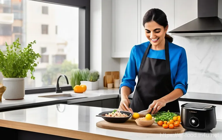 주방 기기와 식자재의 상관관계 - A beautifully lit modern kitchen with subtle hints of traditional Arabic design, such as patterned t...