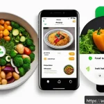 식자재 배송 서비스 비교 - A vibrant, modern smartphone screen displaying an intuitive Arabic-language food delivery app interf...