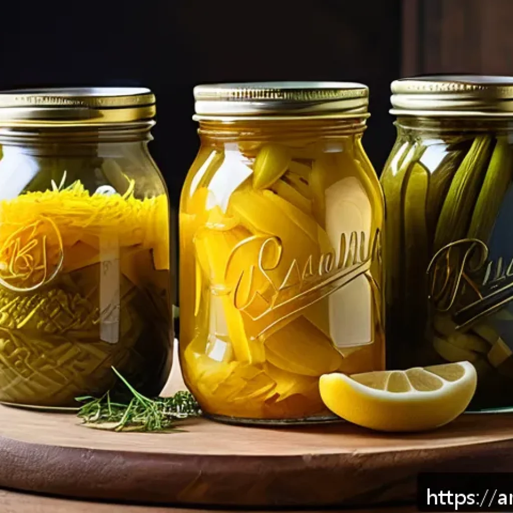 프로바이오틱스 함유 식자재 - A vibrant and detailed still life of traditional Middle Eastern fermented vegetables, including jars...