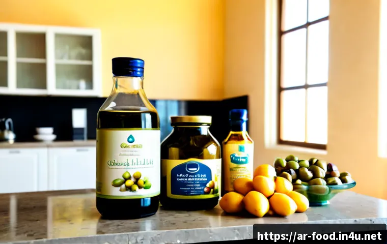 유기농 식자재 브랜드 추천 - Photorealistic organic grocery selection in a bright modern Gulf Arab kitchen, a Middle Eastern fami...